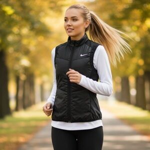 Nike Running Black Quilted Vest Stretch Panels Lightweight Women’s M